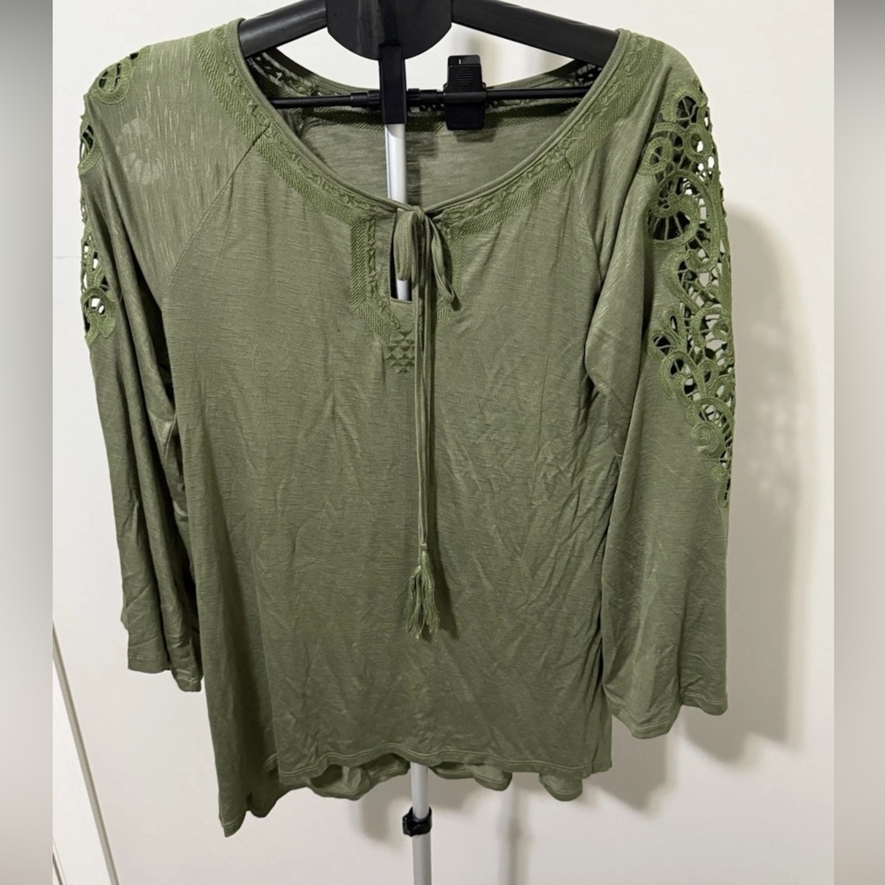 Altar'd State Sage Green Crochet Sleeve Tunic Boho Sz Small
